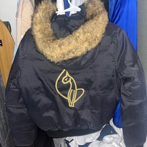 Stylish Black Jacket with Gold Fox Design